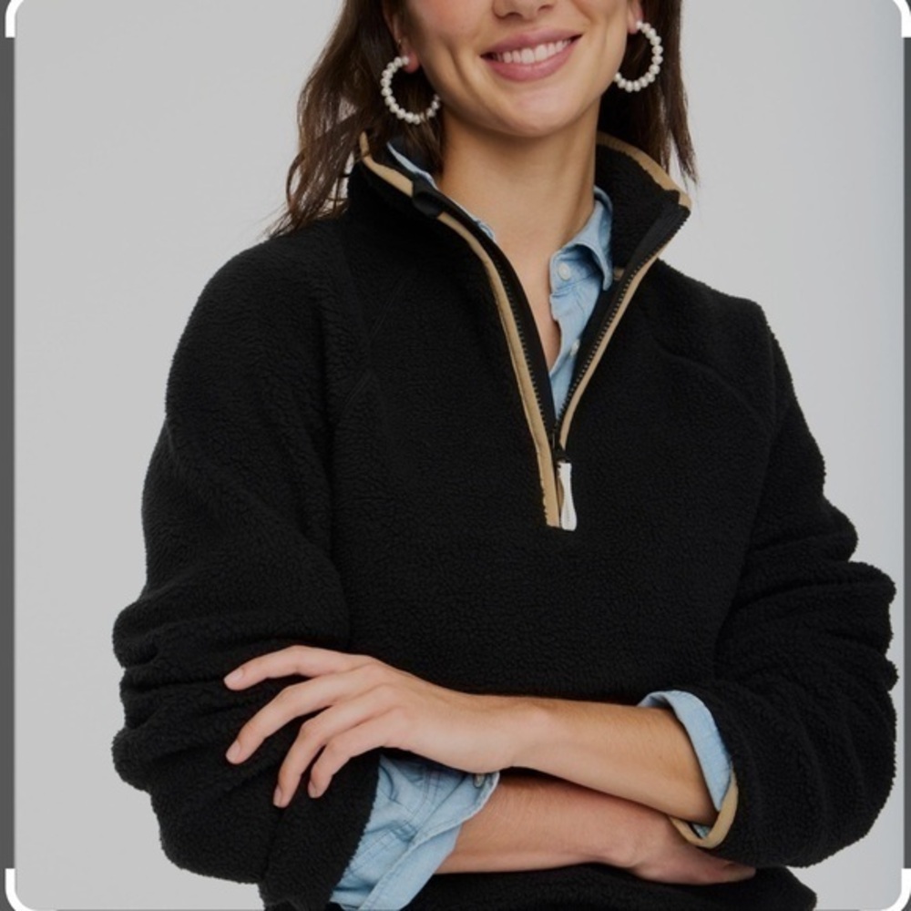 J Crew Factory Sherpa Half-Zip Tunic Pullover Black Size XXS